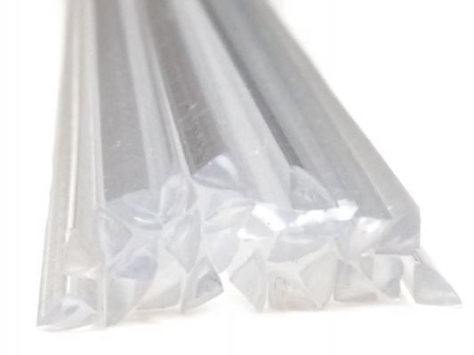 Plastique baguettes de soudure PMMA 4mm Triangulaire Transparent 25 Barres face | az-reptec